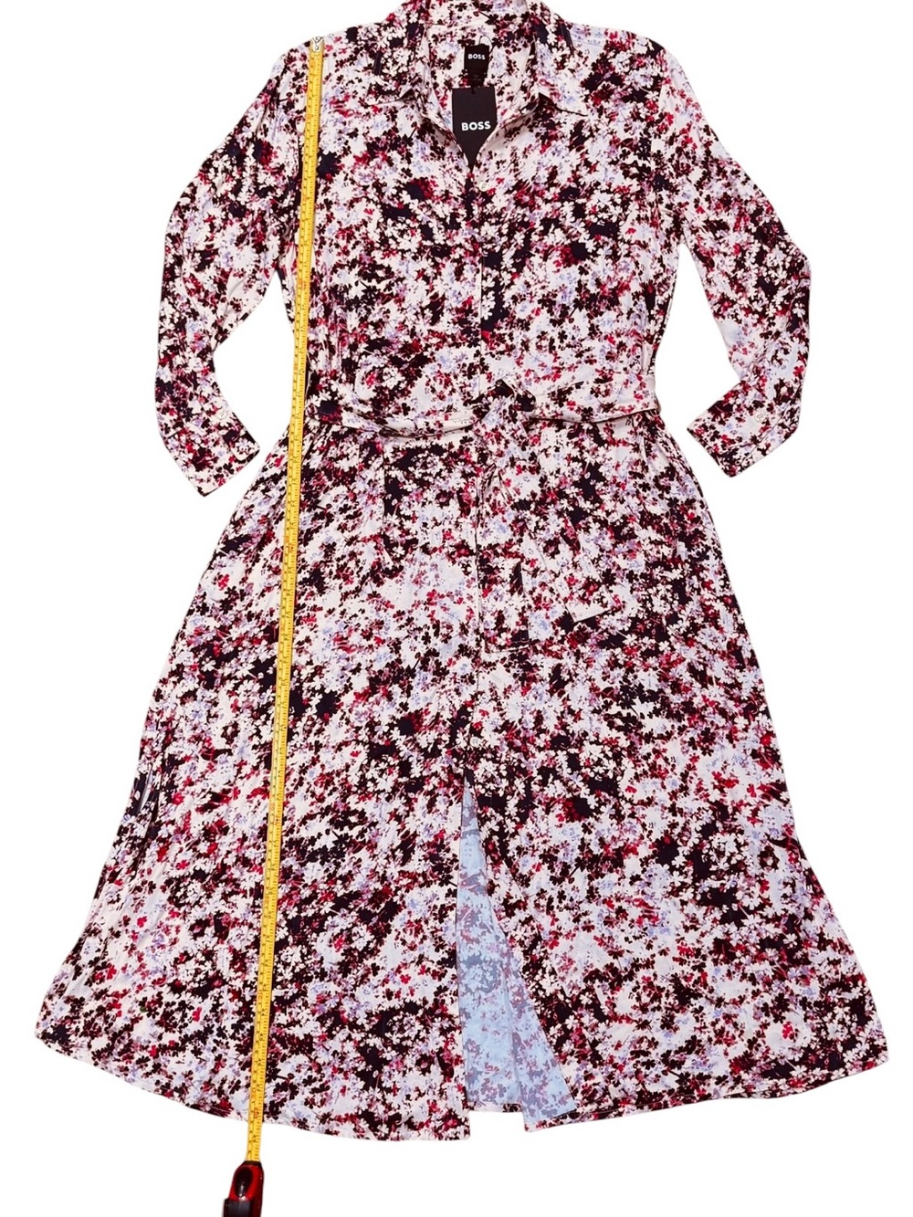 Boss Hugo Boss Sz 6 Dress Long Sleeve Floral Shirtdress Midi Classic Fall Luxury - Picture 14 of 14
